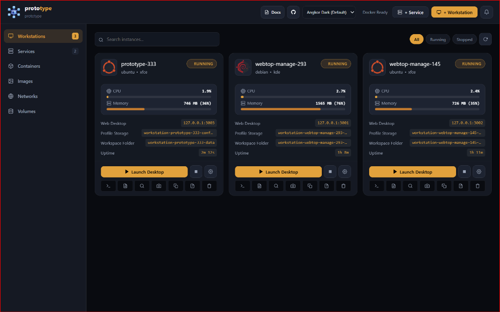 prototype Workstation Orchestrator UI Dashboard